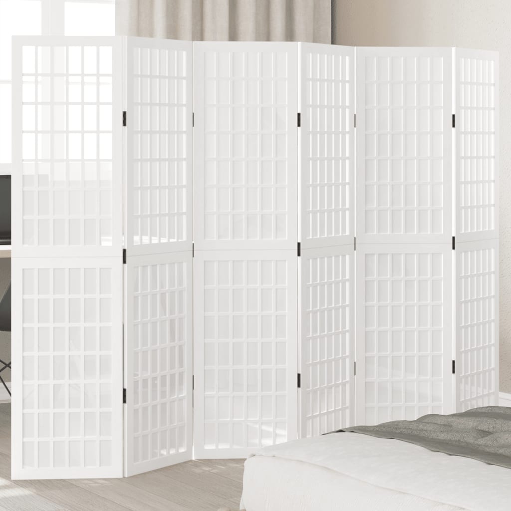Room Divider 6 Panels White Solid Wood Paulownia